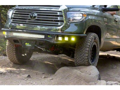 Ironman 4x4 Raid Series Front Bumper with 32-Inch Bright Saber LED Light Bar, Two Spot Beam Clear, Two Spot Beam Amber and Two Amber Work LED Cube Lights (14-21 Tundra)