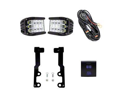 Cali Raised LED 27W Side Shooter LED Pod Lights with Low Profile Ditch Light Brackets and OEM Square Style Swtich (22-24 Tundra)