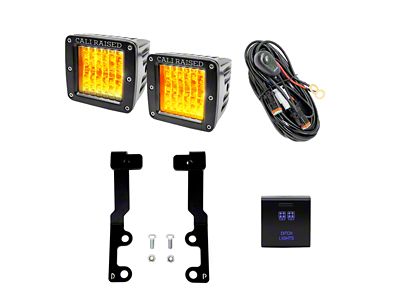 Cali Raised LED 3x2 Amber LED Pod Lights with Low Profile Ditch Light Brackets and OEM Square Style Swtich (22-24 Tundra)