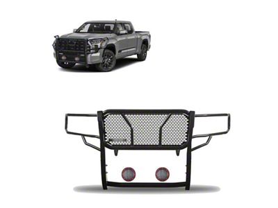 Rugged Heavy Duty Grille Guard with 5.30-Inch Black Round Flood LED Lights; Black (22-24 Tundra)