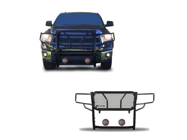 Rugged Heavy Duty Grille Guard with 5.30-Inch Red Round Flood LED Lights; Black (07-21 Tundra, Excluding Platinum)