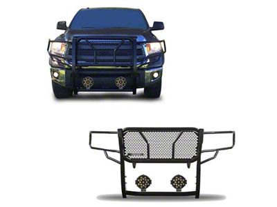 Rugged Heavy Duty Grille Guard with 7-Inch Black Round Flood LED Lights; Black (07-21 Tundra, Excluding Platinum)
