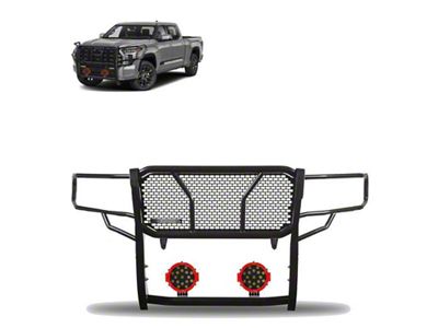 Rugged Heavy Duty Grille Guard with 7-Inch Red Round Flood LED Lights; Black (22-24 Tundra)