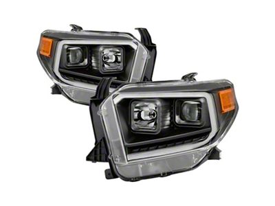 DRL LED Light Bar Projector Headlights; Black Housing; Clear Lens (14-17 Tundra w/o Level Adjuster; 2018 Tundra SR, SR5)