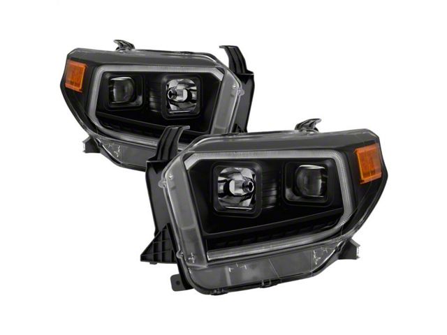DRL LED Light Bar Projector Headlights; Black Housing; Smoked Lens (14-17 Tundra w/o Level Adjuster; 2018 Tundra SR, SR5)