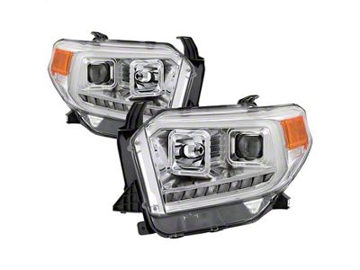 DRL LED Light Bar Projector Headlights; Chrome Housing; Clear Lens (14-17 Tundra w/o Level Adjuster; 2018 Tundra SR, SR5)