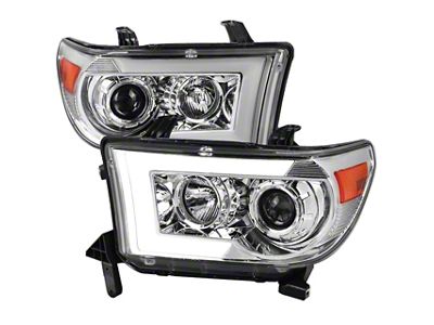 LED Light Bar Switchback Sequential Projector Headlights; Chrome Housing; Clear Lens (07-13 Tundra w/o Level Adjuster)