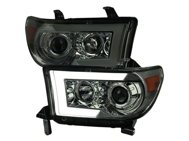 LED Light Bar Switchback Sequential Projector Headlights; Gloss Black Housing; Smoked Lens (07-13 Tundra w/o Level Adjuster)