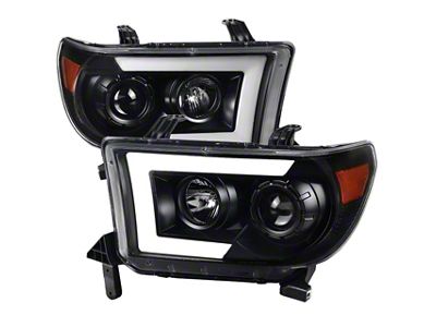 LED Light Bar Switchback Sequential Projector Headlights; Matte Black Housing; Clear Lens (07-13 Tundra w/o Level Adjuster)
