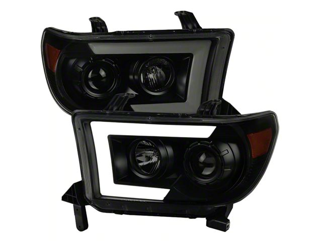 LED Light Bar Switchback Sequential Projector Headlights; Black Housing; Smoked Lens (07-13 Tundra w/o Level Adjuster)