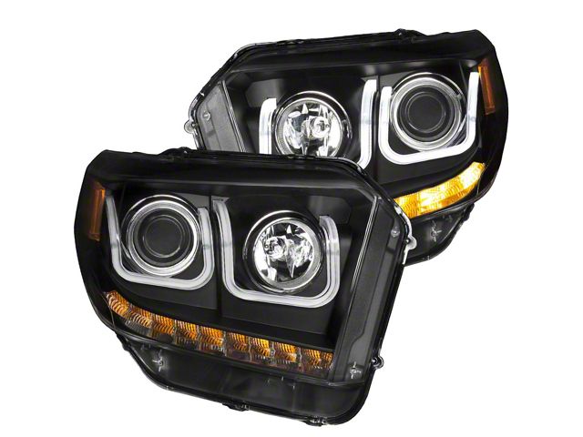 U-Bar Projector Headlights with LED DRL; Black Housing; Clear Lens (14-21 Tundra w/ Factory Halogen Headlights)