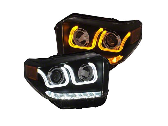 U-Bar Switchback Projector Headlights with LED DRL; Black Housing; Clear Lens (14-21 Tundra w/ Factory Halogen Headlights)