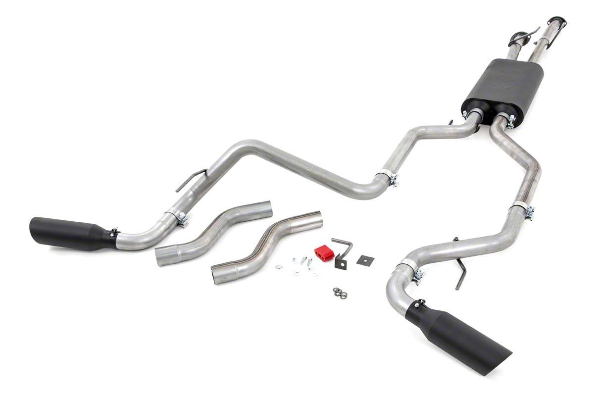 Rough Country Tundra Dual Exhaust System with Black Tips; Side/Rear