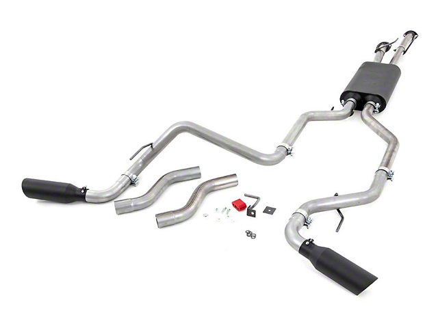 Rough Country Dual Exhaust System with Black Tips; Side/Rear Exit (09-21 5.7L Tundra)