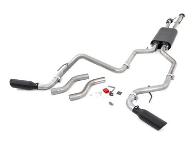 Rough Country Dual Exhaust System with Black Tips; Side/Rear Exit (10-21 4.6L Tundra)