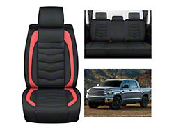 Nilight Waterproof Leather Front and Rear Seat Covers; Black and Red (07-24 Tundra CrewMax)