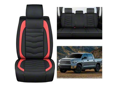 Nilight Waterproof Leather Front and Rear Seat Covers; Black and Red (07-24 Tundra CrewMax)