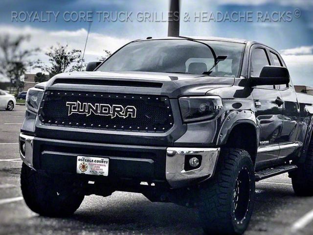 Royalty Core RC2 Twin Mesh Upper Grille Insert with Tundra Emblem; Gloss Black (14-17 Tundra)
