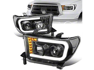 LED DRL Projector Headlights; Black Housing; Clear Lens (07-13 Tundra w/o Level Adjuster)