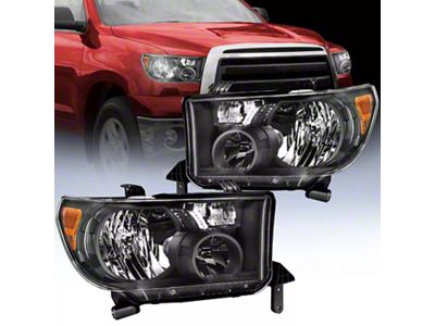 Nilight OE Style Headlights with Amber Corners; Black Housing; Clear Lens (07-13 Tundra w/o Level Adjuster)