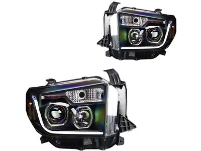 DRL Projector Headlights; Black Housing; Clear Lens (14-21 Tundra w/ Factory Halogen Headlights)