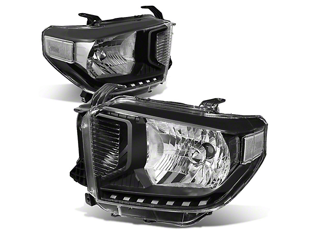 Factory Style Headights with Amber Corner Lights; Black Housing; Clear Lens (14-17 Tundra)