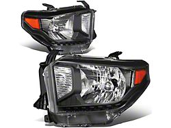 Factory Style Headlights with Amber Corner Lights; Black Housing; Clear Lens (14-18 Tundra w/ Factory Halogen Headlights)