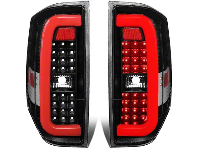 Red C-Tube LED Tail Lights; Black Housing; Clear Lens (14-18 Tundra)