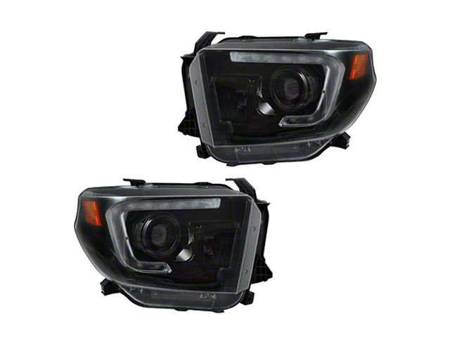 OLED Halo DRL Projector Headlights; Black Housing; Smoked Lens (14-21 Tundra w/ Factory Halogen Headlights)