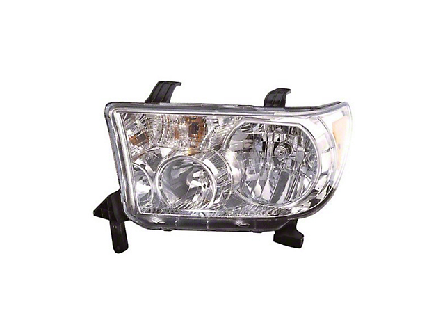 Headlight; Chrome Housing; Clear Lens; Driver Side; CAPA Certified Replacement Part (07-13 Tundra w/o Level Adjuster)