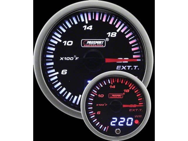 Prosport 52mm JDM Series Dual Display Exhaust Gas Temperature Gauge; Electrical; Amber/White (Universal; Some Adaptation May Be Required)