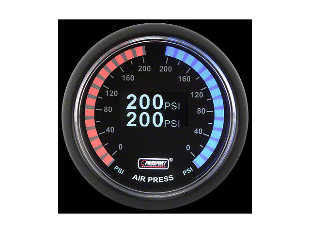 Prosport 52mm Digital Series Dual Air Pressure Gauge; 0 to 200 PSI; OLED Display (Universal; Some Adaptation May Be Required)