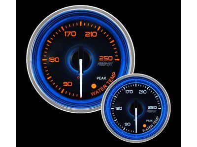 Prosport 52mm Crystal Blue Series Water Temperature Gauge; Electrical; Amber/White with Blue Halo Ring (Universal; Some Adaptation May Be Required)