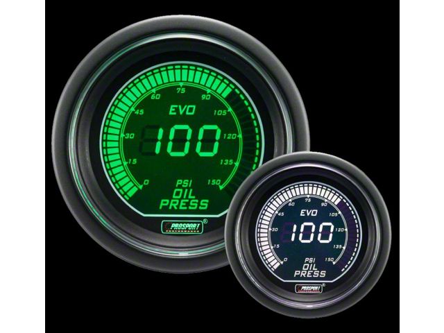 Prosport 52mm EVO Series Oil Pressure Gauge; Electrical; Green/White (Universal; Some Adaptation May Be Required)