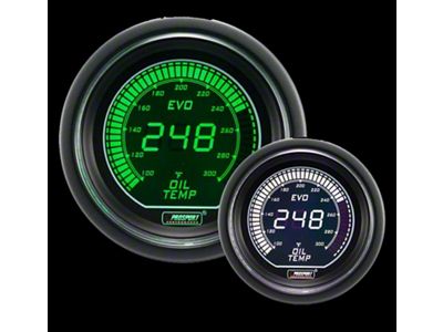 Prosport 52mm EVO Series Oil Temperature Gauge; Electrical; Green/White (Universal; Some Adaptation May Be Required)