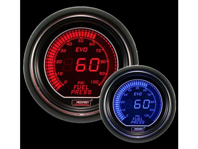 Prosport 52mm EVO Series Fuel Pressure Gauge; Electrical; Blue/Red (Universal; Some Adaptation May Be Required)