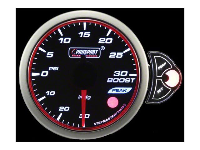 Prosport 52mm Halo Premium Series Boost Gauge; Electrical; 30 PSI; Blue/White/Amber (Universal; Some Adaptation May Be Required)