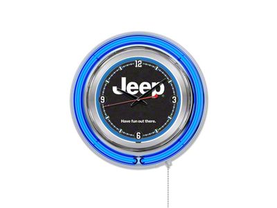 15-Inch Double Neon Wall Clock with Jeep Logo; Blue