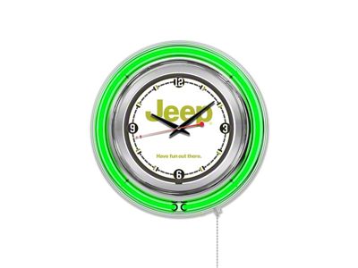 15-Inch Double Neon Wall Clock with Jeep Logo; Green