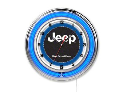19-Inch Double Neon Wall Clock with Jeep Logo; Blue