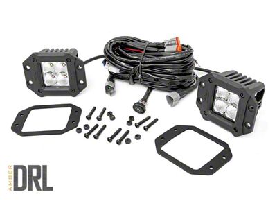 Rough Country 2-Inch Chrome Series Flush Mount Amber DRL LED Cube Lights; Spot Beam (Universal; Some Adaptation May Be Required)