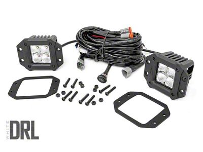 Rough Country 2-Inch Chrome Series Flush Mount Cool White DRL LED Cube Lights; Spot Beam (Universal; Some Adaptation May Be Required)