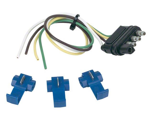 4-Wire Flat Trailer End Connector with Splice-In Connectors; 12-Inches