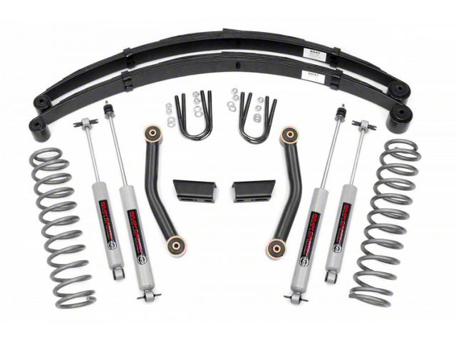 Rough Country 3-Inch Series II Suspension Lift Kit with Leaf Springs and Preminum N3 Shocks (84-01 Jeep Cherokee XJ w/o AX5 Transmission)