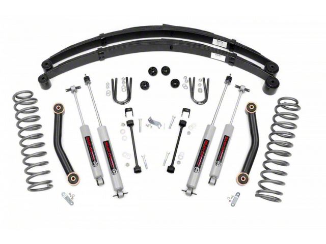 Rough Country 4.50-Inch Suspension Lift Kit with Leaf Springs and Preminum N3 Shocks (84-01 Jeep Cherokee XJ w/o AX5 Transmission)