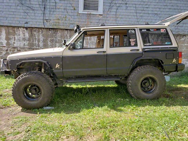Affordable Offroad Rear Fender Armor with Fender Flares; Bare Metal (84-01 Jeep Cherokee XJ)