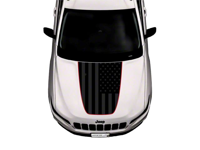 American Flag Hood Graphic; Black with Red Outline (14-23 Jeep Cherokee KL)