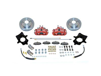 SSBC-USA Rear Disc Brake Conversion Kit with Built-In Parking Brake Assembly and Vented Rotors; Red Calipers (95-01 Jeep Cherokee XJ)