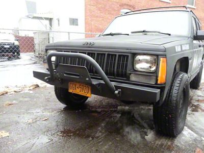 Affordable Offroad Winch Front Bumper with Bullbar; Bare Metal (84-01 Jeep Cherokee XJ)