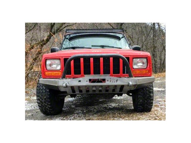 Affordable Offroad Modular Front Winch Bumper with Bullbar; Bare Metal (84-01 Jeep Cherokee XJ)